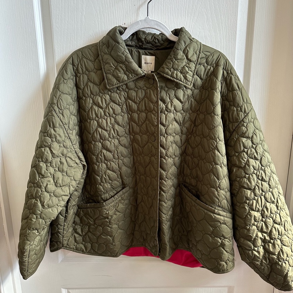 Olive Quilted Jacket With Heart Shaped Pattern